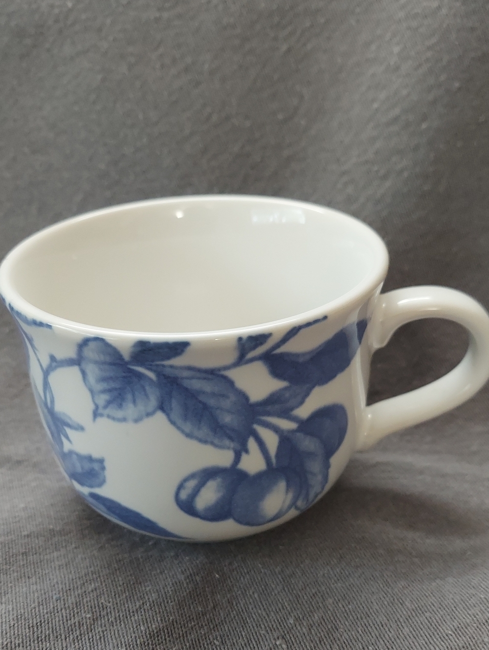Vintage Century Stoneware Tea Coffee Cup Blue Leaves Fruits